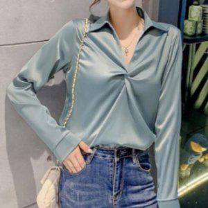 Mint Long Sleeve Satin Blouse Sz S NEW